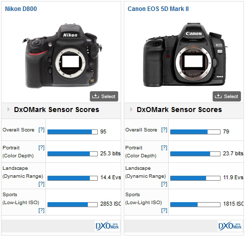 Nikon D800 vs Canon EOS 5D Mark II The D800 is superior in every respect