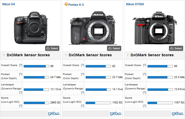 Nikon D4 vs Nikon D7000 vs Pentax K5